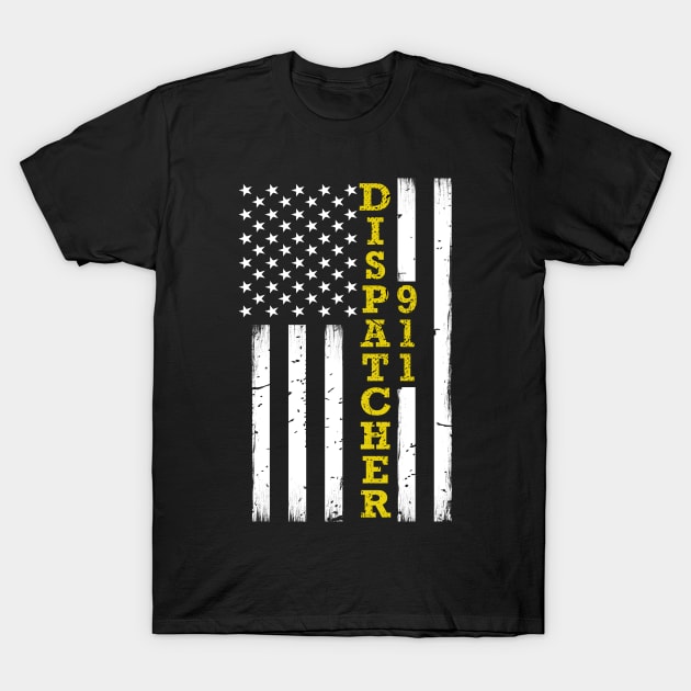 Thin Gold Line Flag 911 Dispatcher T-Shirt by bluelinemotivation